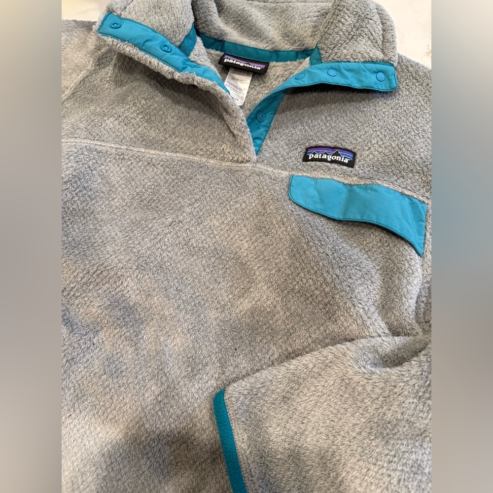 Women's Patagonia Gray/Teal Quarter Zip Pullover Fleece Polartec Size Large